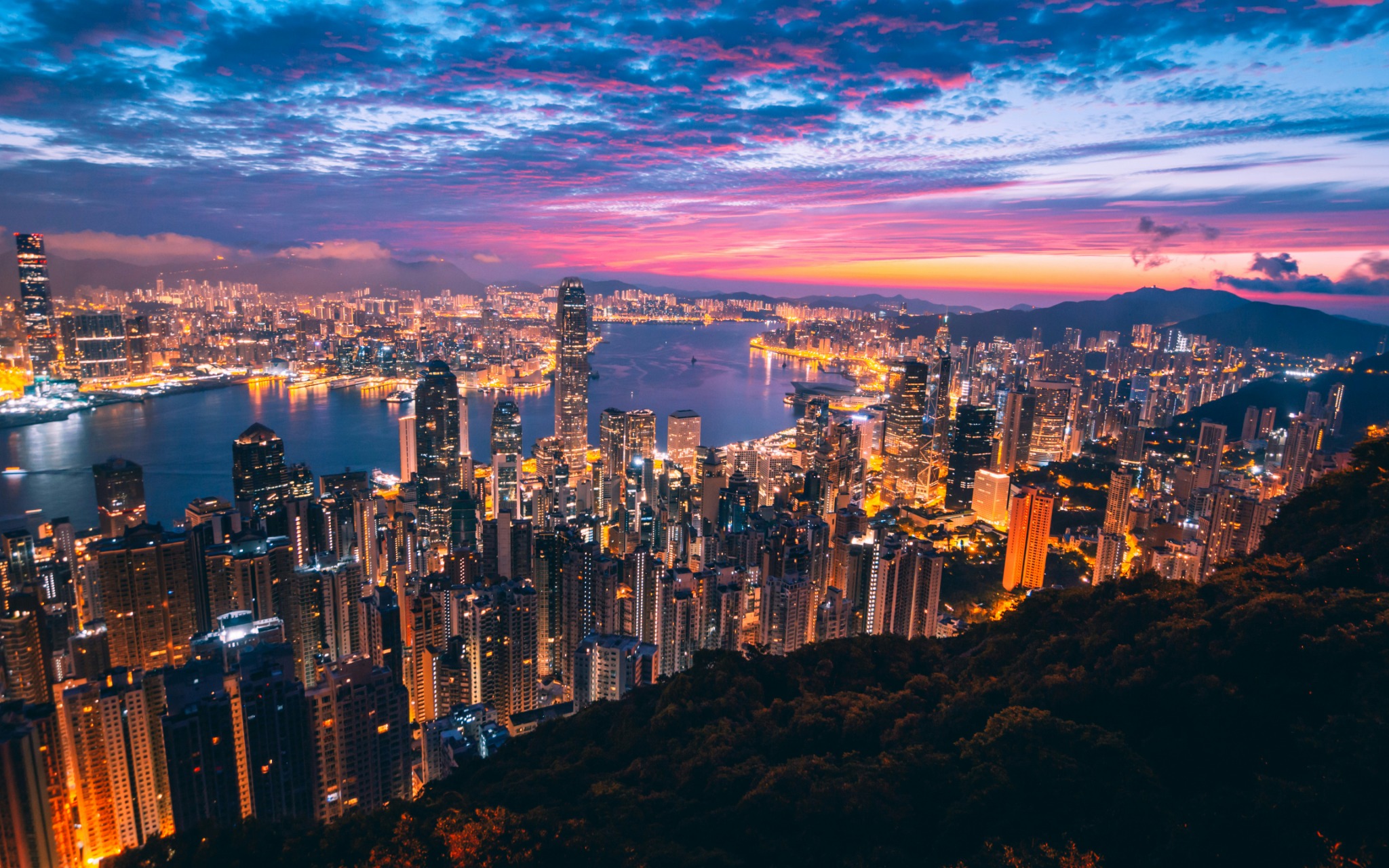 Hong Kong skyline at sunset